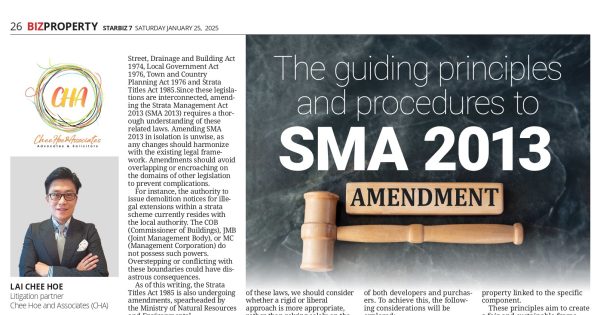 Amendments to Strata Management Act 2013 (“SMA 2013”)- THE GUIDING PRINCIPLES AND PROCEDURES TO SMA 2013 AMENDMENT – (Article 2)